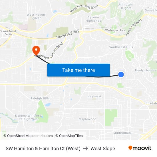 SW Hamilton & Hamilton Ct (West) to West Slope map