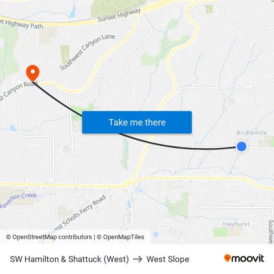 SW Hamilton & Shattuck (West) to West Slope map