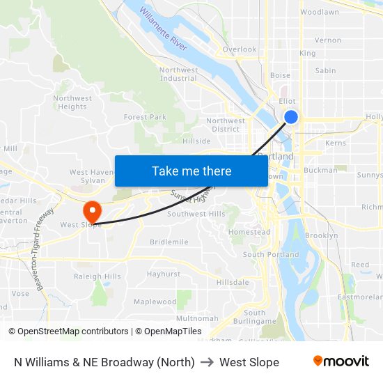 N Williams & NE Broadway (North) to West Slope map