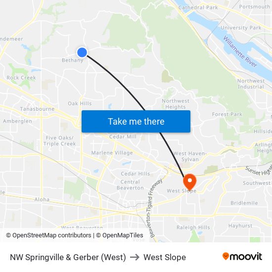 NW Springville & Gerber (West) to West Slope map