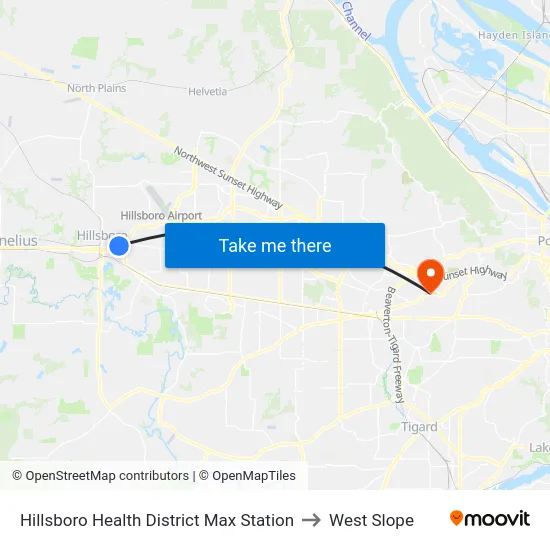 Hillsboro Health District Max Station to West Slope map