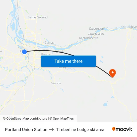 Portland Union Station to Timberline Lodge ski area map