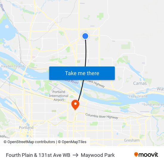 Fourth Plain & 131st Ave WB to Maywood Park map