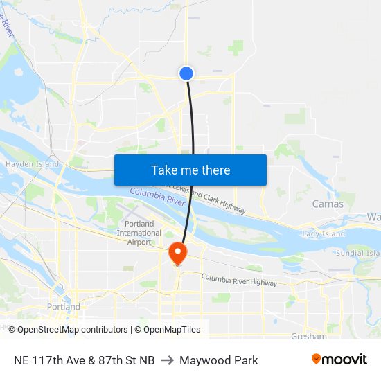 NE 117th Ave & 87th St NB to Maywood Park map