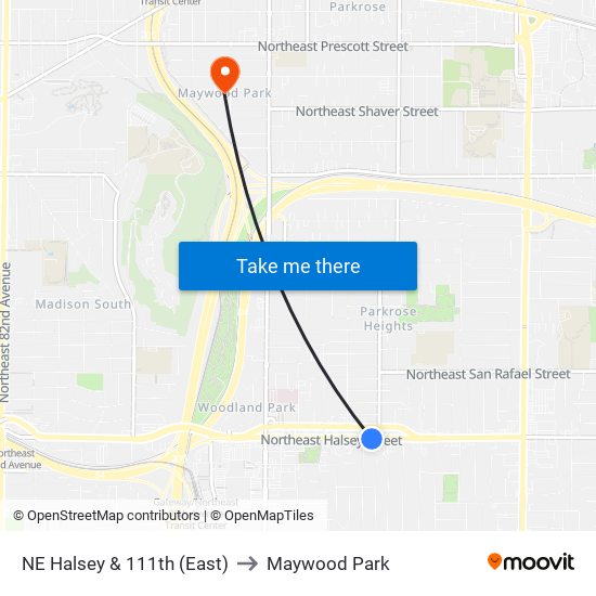 NE Halsey & 111th (East) to Maywood Park map