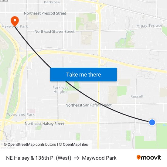 NE Halsey & 136th Pl (West) to Maywood Park map