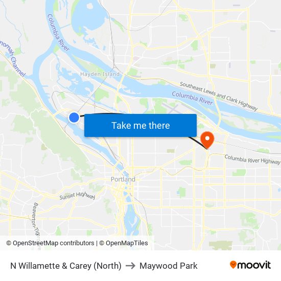 N Willamette & Carey (North) to Maywood Park map