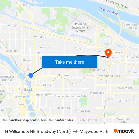 N Williams & NE Broadway (North) to Maywood Park map