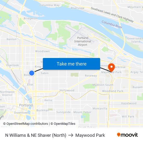 N Williams & NE Shaver (North) to Maywood Park map