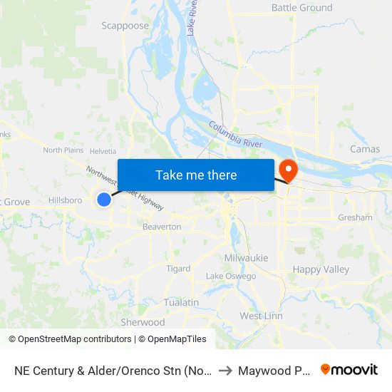 NE Century & Alder/Orenco Stn (North) to Maywood Park map