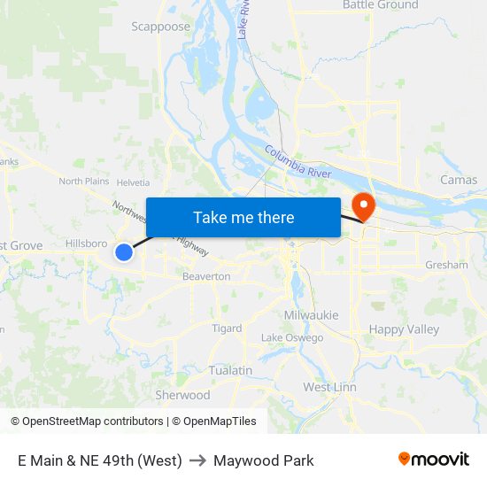 E Main & NE 49th (West) to Maywood Park map