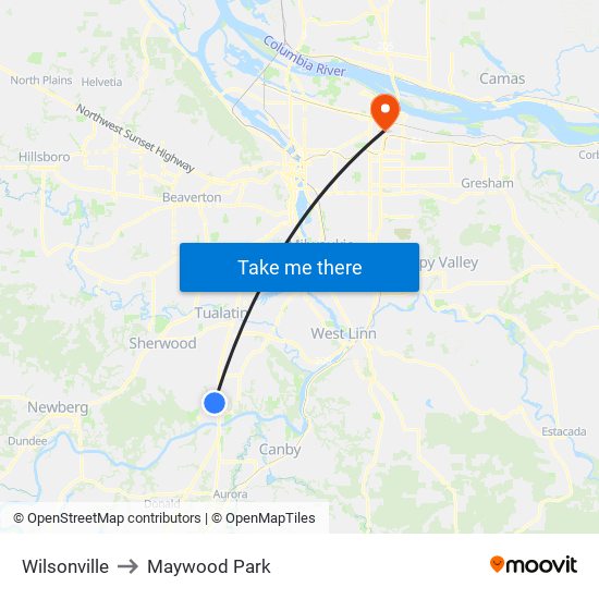 Wilsonville to Maywood Park map