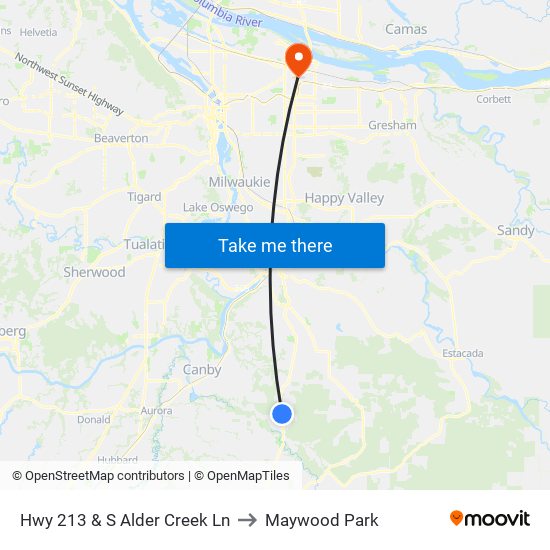 Hwy 213 & S Alder Creek Ln to Maywood Park map