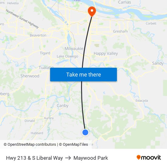 Hwy 213 & S Liberal Way to Maywood Park map