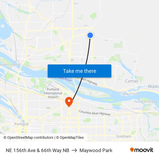 NE 156th Ave & 66th Way NB to Maywood Park map