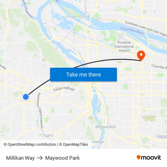 Millikan Way to Maywood Park map