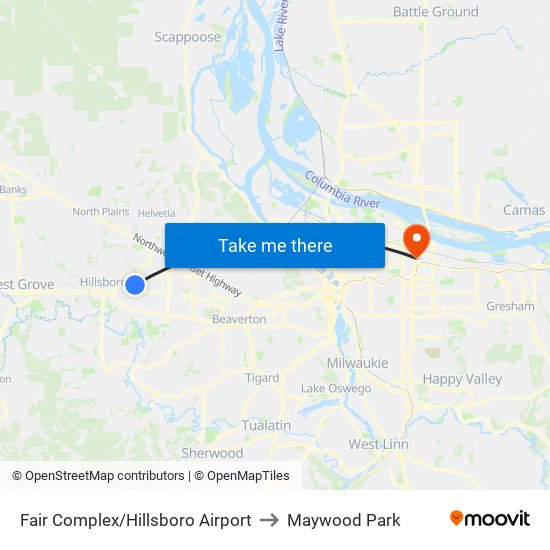 Fair Complex/Hillsboro Airport to Maywood Park map