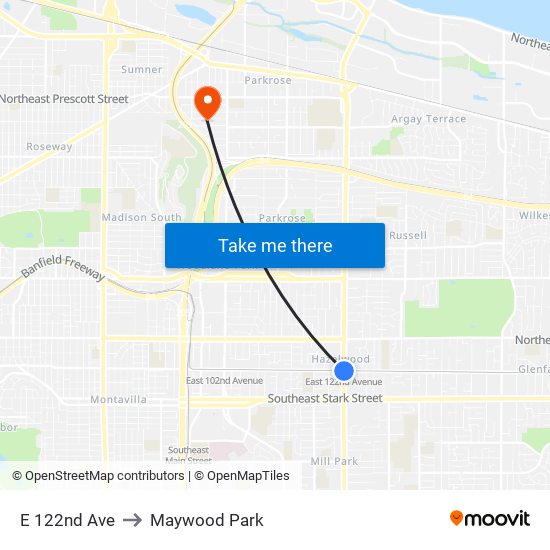 E 122nd Ave to Maywood Park map