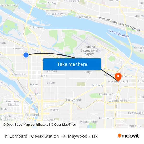 N Lombard TC Max Station to Maywood Park map