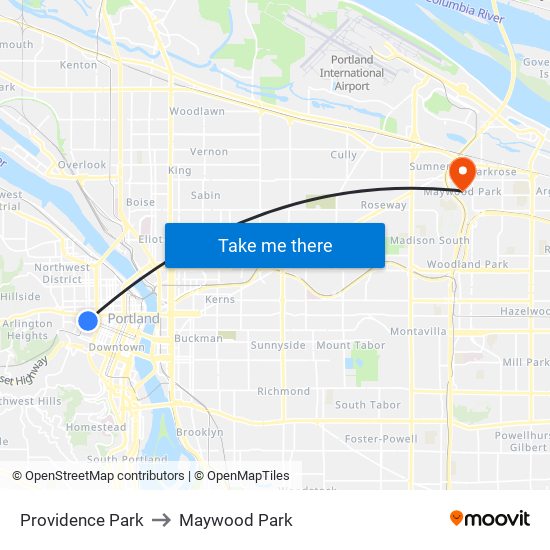 Providence Park to Maywood Park map