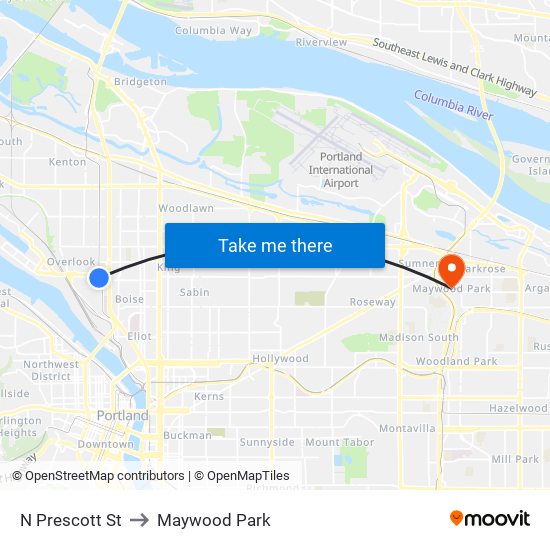 N Prescott St to Maywood Park map