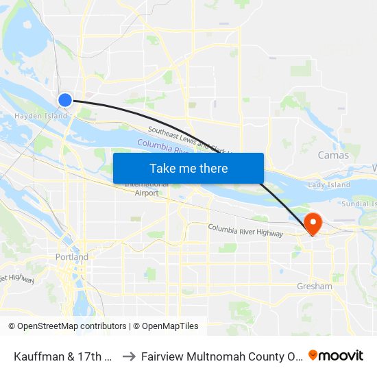 Kauffman & 17th St SB to Fairview Multnomah County OR USA map
