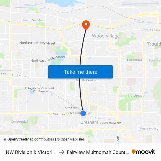 NW Division & Victoria (East) to Fairview Multnomah County OR USA map