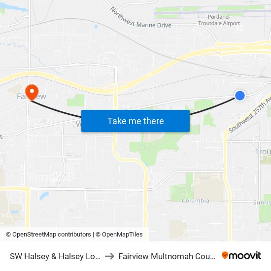 SW Halsey & Halsey Loop (West) to Fairview Multnomah County OR USA map