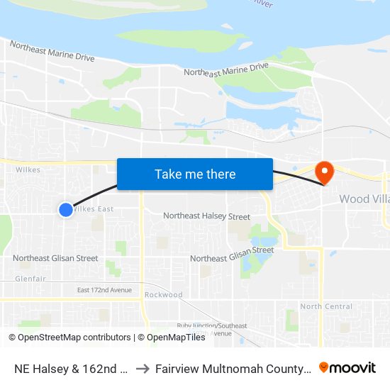 NE Halsey & 162nd (West) to Fairview Multnomah County OR USA map