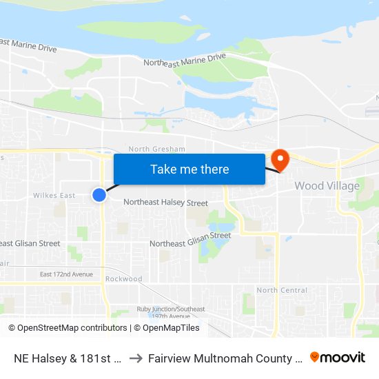 NE Halsey & 181st (East) to Fairview Multnomah County OR USA map