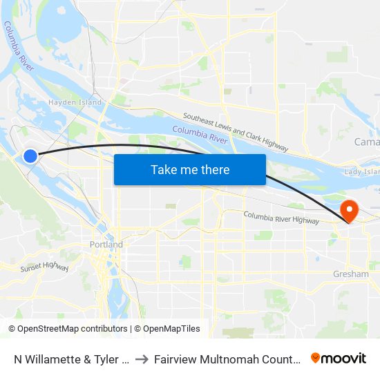 N Willamette & Tyler (West) to Fairview Multnomah County OR USA map