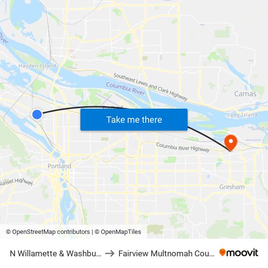 N Willamette & Washburne (West) to Fairview Multnomah County OR USA map