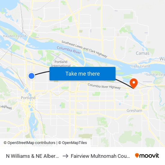 N Williams & NE Alberta (North) to Fairview Multnomah County OR USA map