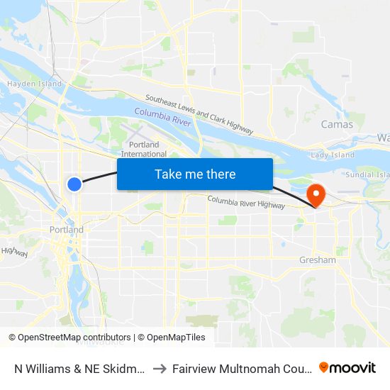 N Williams & NE Skidmore (North) to Fairview Multnomah County OR USA map