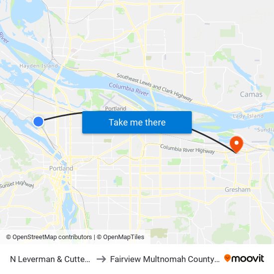 N Leverman & Cutter Circle to Fairview Multnomah County OR USA map