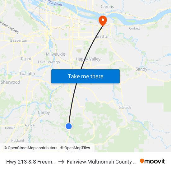 Hwy 213 & S Freeman Rd to Fairview Multnomah County OR USA map