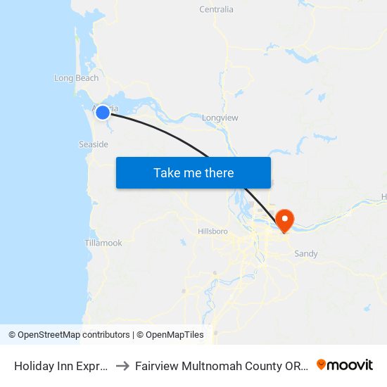 Holiday Inn Express to Fairview Multnomah County OR USA map