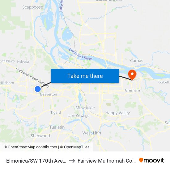 Elmonica/SW 170th Ave Max Station to Fairview Multnomah County OR USA map