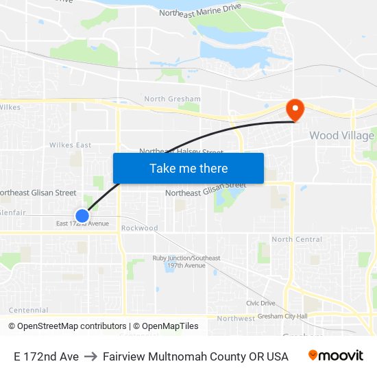 E 172nd Ave to Fairview Multnomah County OR USA map