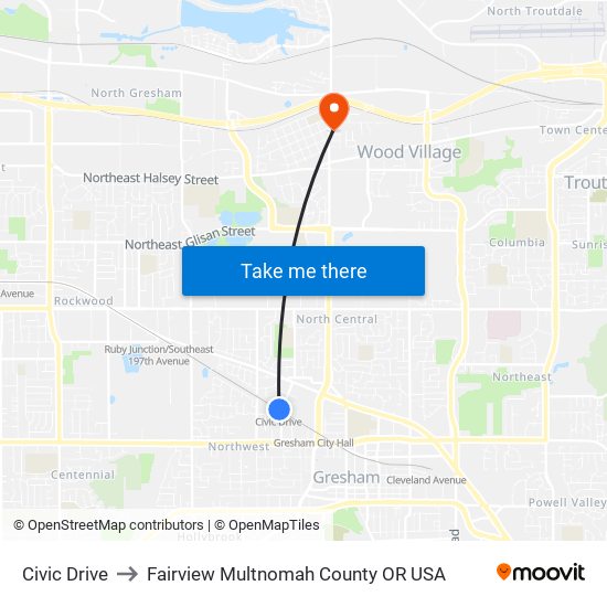 Civic Drive to Fairview Multnomah County OR USA map