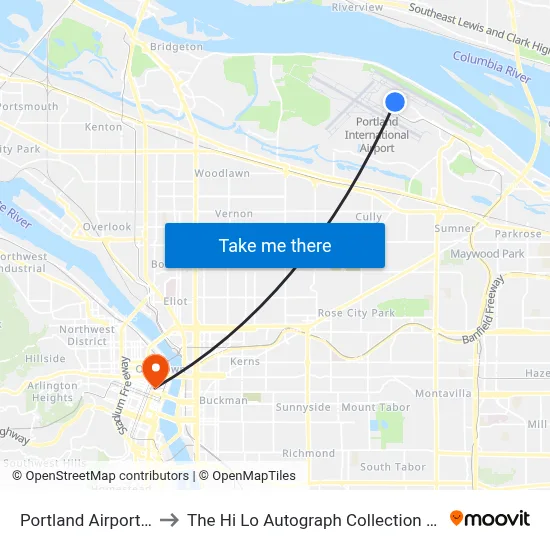 Portland Airport PDX to The Hi Lo Autograph Collection Portland map