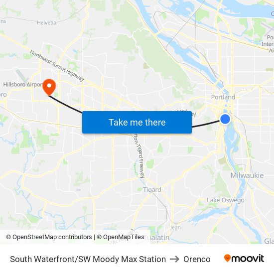 South Waterfront/SW Moody Max Station to Orenco map