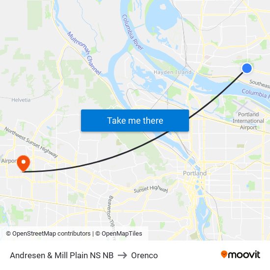 Andresen & Mill Plain NS NB to Orenco map