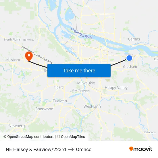 NE Halsey & Fairview/223rd to Orenco map
