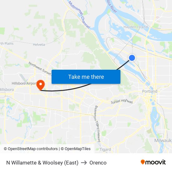 N Willamette & Woolsey (East) to Orenco map