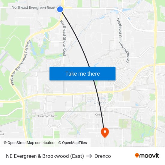 NE Evergreen & Brookwood (East) to Orenco map