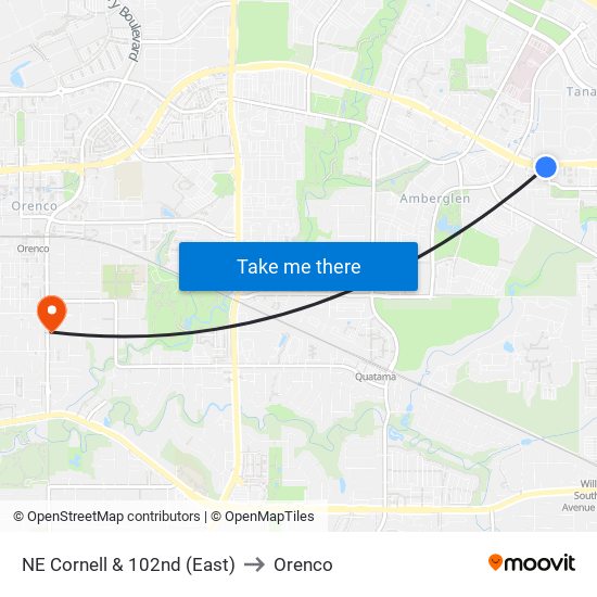 NE Cornell & 102nd (East) to Orenco map