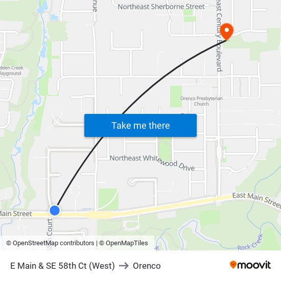 E Main & SE 58th Ct (West) to Orenco map