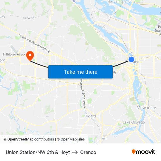 Union Station/NW 6th & Hoyt to Orenco map