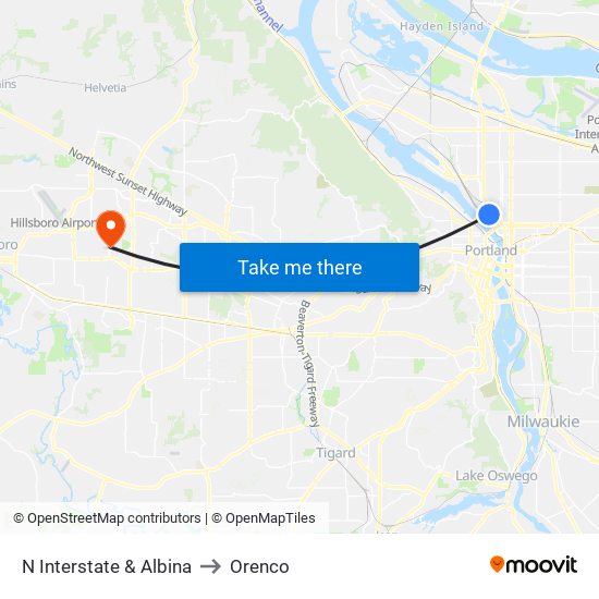 N Interstate & Albina to Orenco map